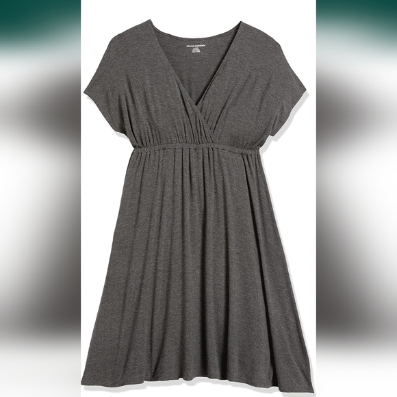 Amazon Essentials Gray Solid Surplice Mini Above Knee Dress Women's Size XL NWT - Picture 1 of 6